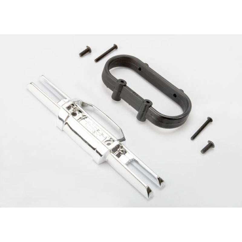 TRAXXAS 5336A Bumper, rear (chrome)/ bumper mount, rear/ 4x10mm BCS (2)/ 3x25mm BCS (2)