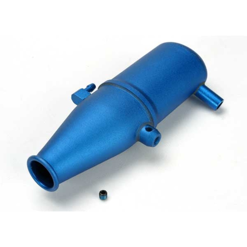 TRAXXAS 5342 Tuned pipe, aluminum, blue-anodized (dual chamber with pressure fitting)/ 4mm GS