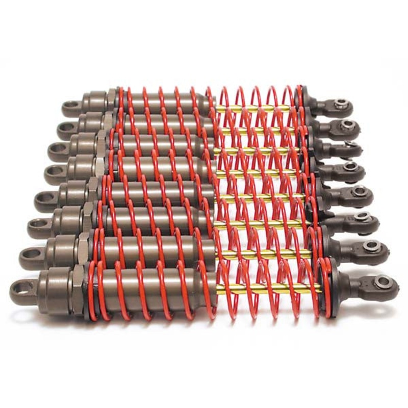TRAXXAS 4962 Big Bore shocks (xx-long) (hard-anodized & PTFE-coated T6 aluminum) (assembled) w/ red springs, TiN shafts (8 pack)