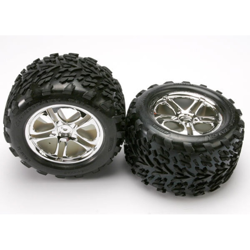 TRAXXAS 5174 Tires & wheels, assembled, glued (SS (Split Spoke) chrome wheels, Talon tires, foam inserts) (2) (fits Maxx/Revo series)