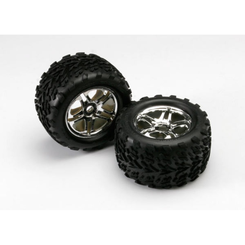 TRAXXAS 5174R Split Spoke 3.8" Chrome Wheels w/Talon Tires Revo 3.3