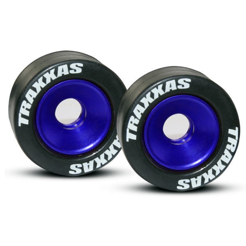 TRAXXAS 5186A Mounted Wheelie Bar Tires Wheels Blue