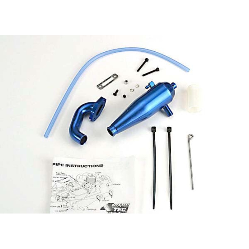 TRAXXAS 4486 Aluminum tuned pipe & header (complete w/mounting hardware) (strong power across mid and upper RPM range) (blue-anodized)