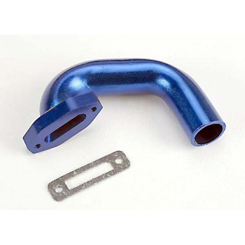 TRAXXAS 4487 Exhaust header, Perfect-Fit for N. 4-Tec, N. Rustler/Sport (blue-anodized, aluminum)/header gasket (for side exhaust engines only)