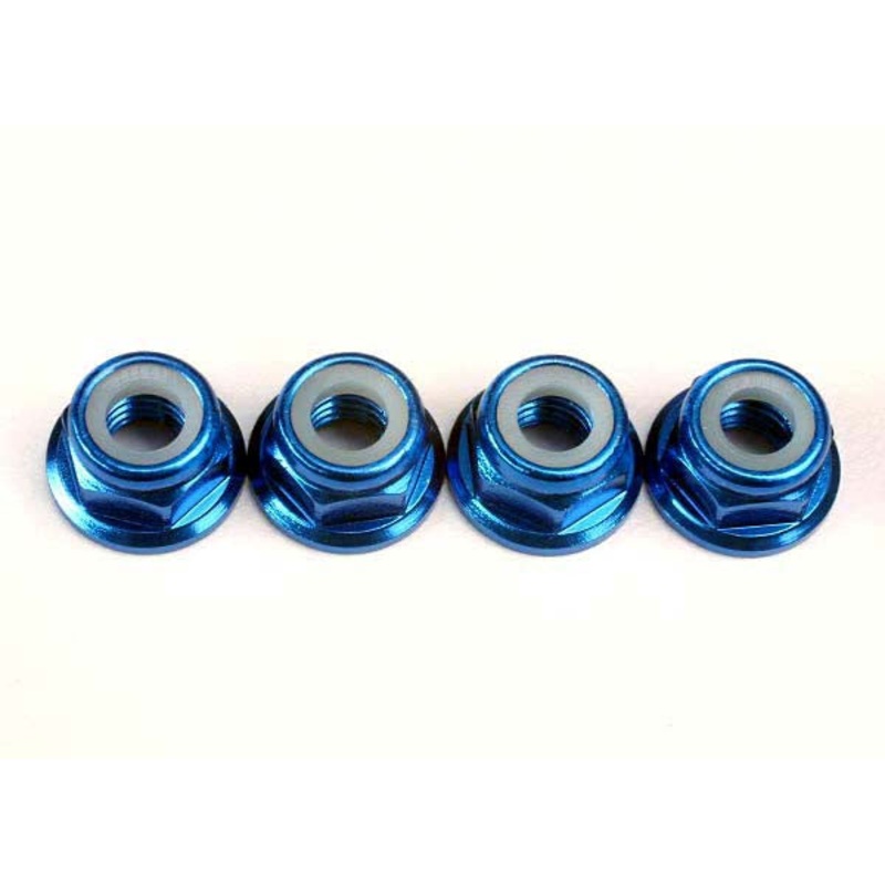 TRAXXAS 4147X Nuts, 5mm flanged nylon locking (aluminum, blue-anodized) (4)