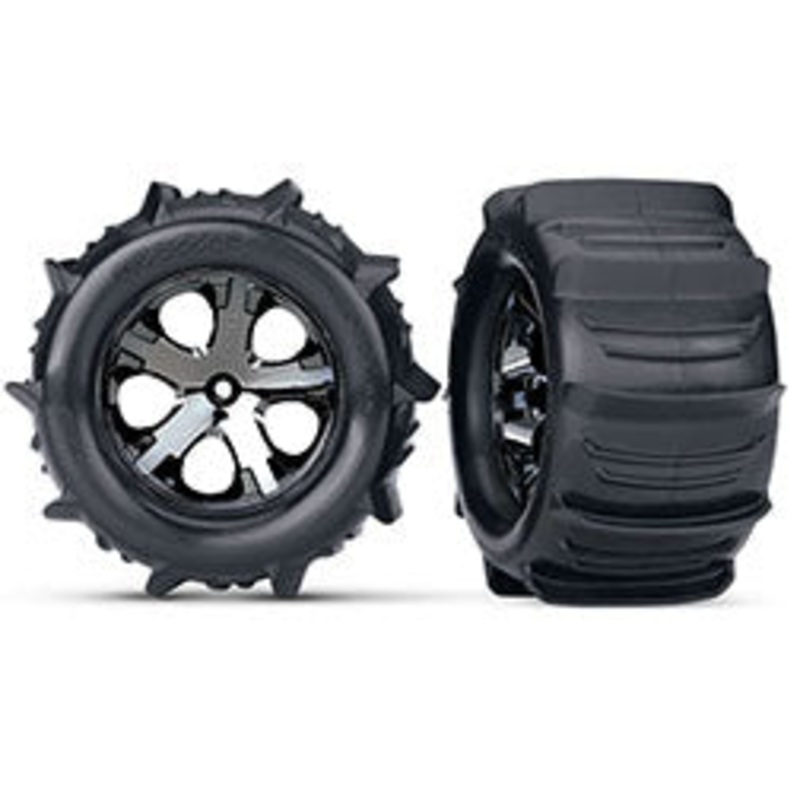 TRAXXAS 3689 Tires & wheels, assembled 2.8" All-Star black chrome wheels, paddle tires