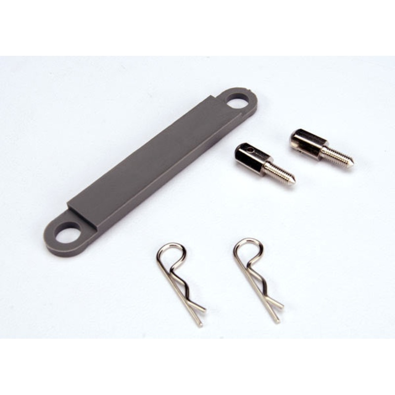 TRAXXAS 3727A Battery Hold Down Plate (grey) Metal Posts (2) Body Clips (2) : TRA3727A