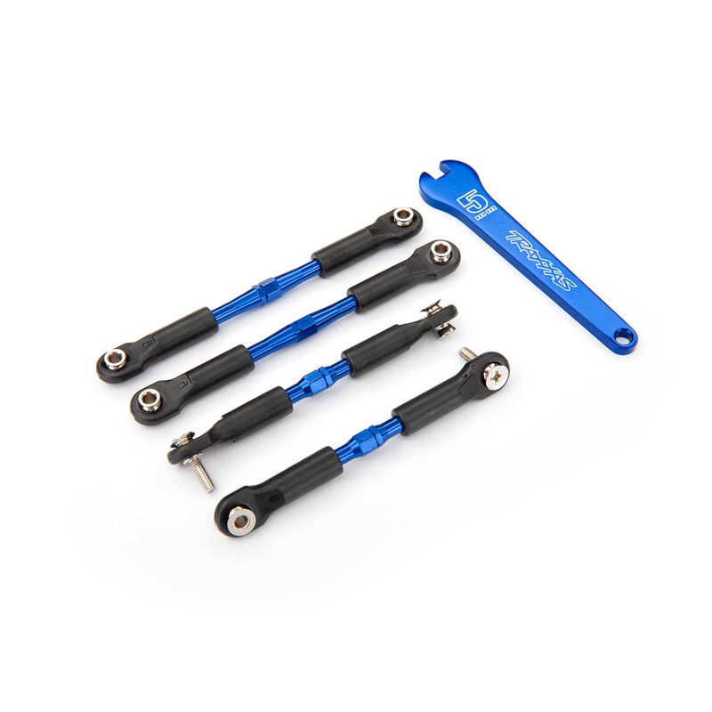 TRAXXAS 3741A Turnbuckles, aluminum (blue-anodized), camber links, front, 39mm (2), rear, 49mm (2) (assembled w/rod ends & hollow balls)/ wrench