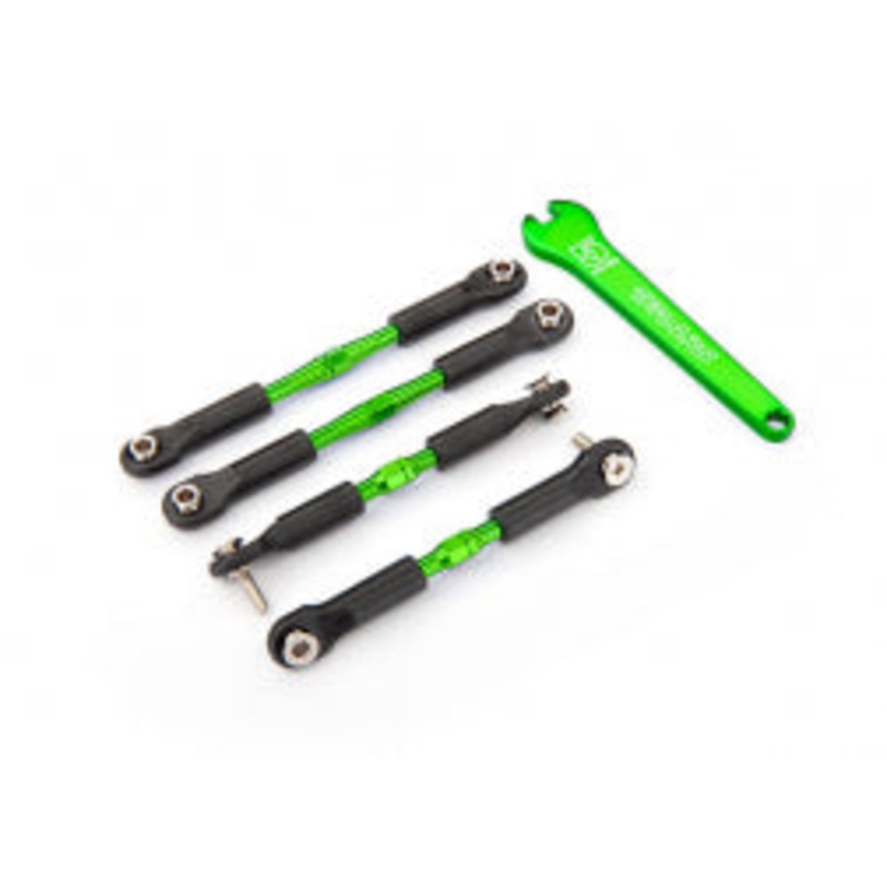 TRAXXAS 3741G Turnbuckles, aluminum (green-anodized), camber links, front, 39mm (2), rear, 49mm (2) (assembled w/rod ends & hollow balls)/ wrench