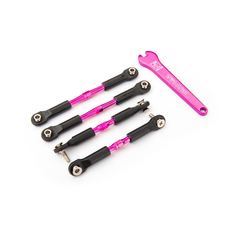 TRAXXAS 3741P Turnbuckles, aluminum (pink-anodized), camber links, front, 39mm (2), rear, 49mm (2) (assembled w/rod ends & hollow balls)/ wrench