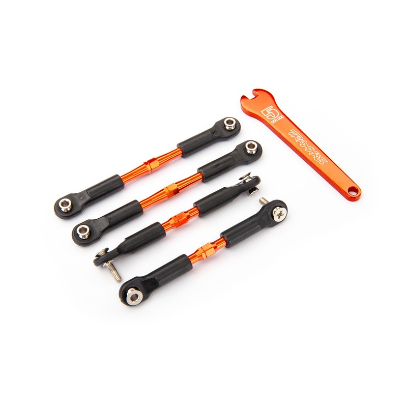 TRAXXAS 3741T Turnbuckles, aluminum (orange-anodized), camber links, front, 39mm (2), rear, 49mm (2) (assembled w/rod ends & hollow balls)/ wrench