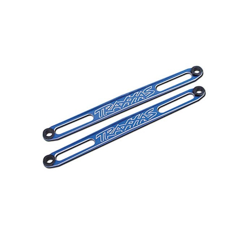 TRAXXAS 3923X Hold downs, battery blue-anodized (2)/ adhesive foam battery pads/ shoulder screws (2)/battery hold-down posts (4)/ clips (4)