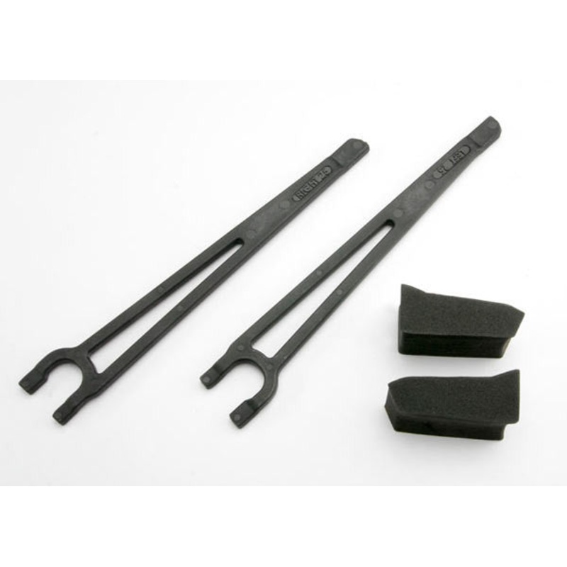 TRAXXAS 3927 Hold downs, battery, left & right (2)/ foam spacers (2) (fits standard battery packs)