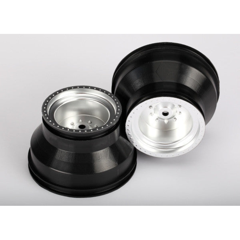TRAXXAS 3664 Wheels, Monster Jam replica, satin chrome, dual profile (2.0'' outer 3.0'' inner) (electric rear) (2)