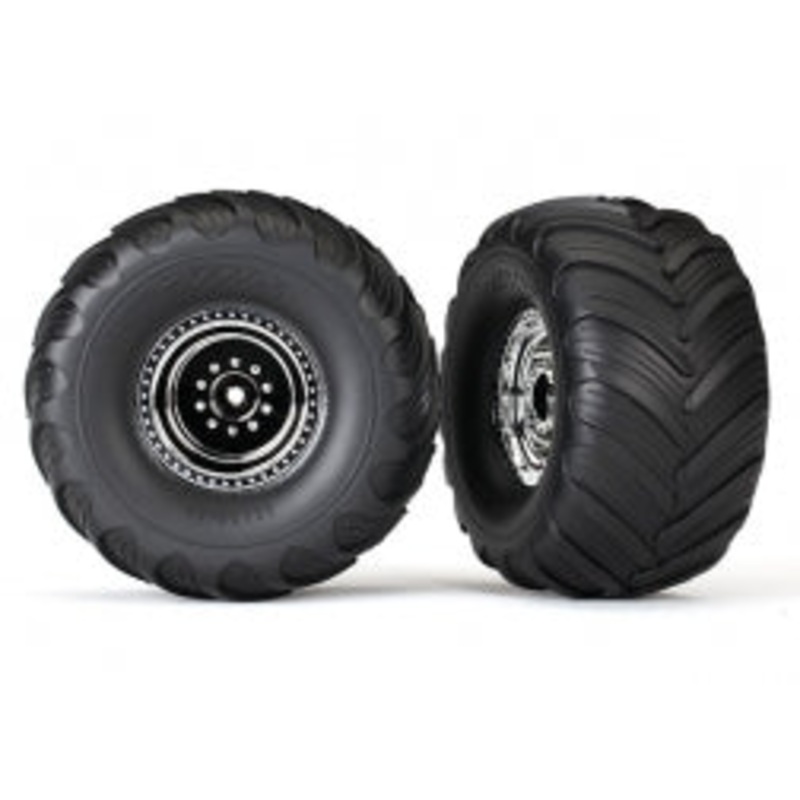 TRAXXAS 3665X Tires & wheels, assembled, glued (chrome wheels, Terra Groove dual profile tires, foam inserts) (nitro rear/ electric front) (2)