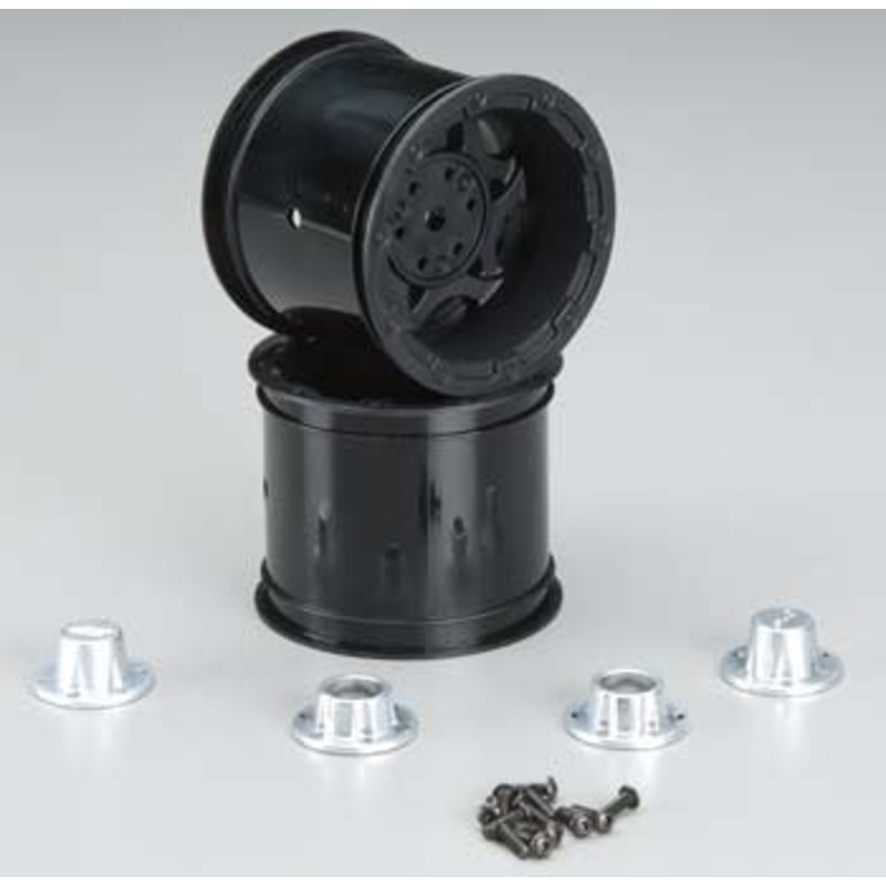 JCONCEPTS 3336B Tense Rear Wheel Rustler/Stampede Black w/Cap (2)