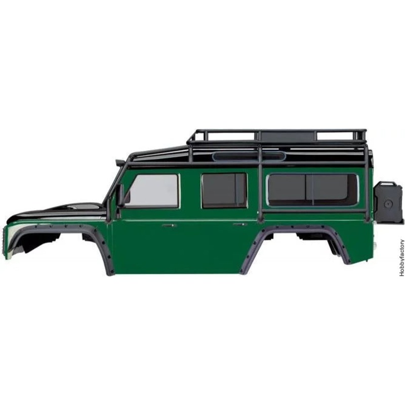 TRAXXAS 8011G Lexan Body, Land Rover Defender, green (complete with ExoCage, inner fenders, fuel canisters, and jack)