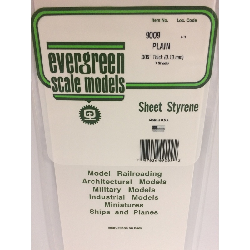 EVERGREEN 9009 .005" .13mm Plain Opaque White Polystyrene Sheet