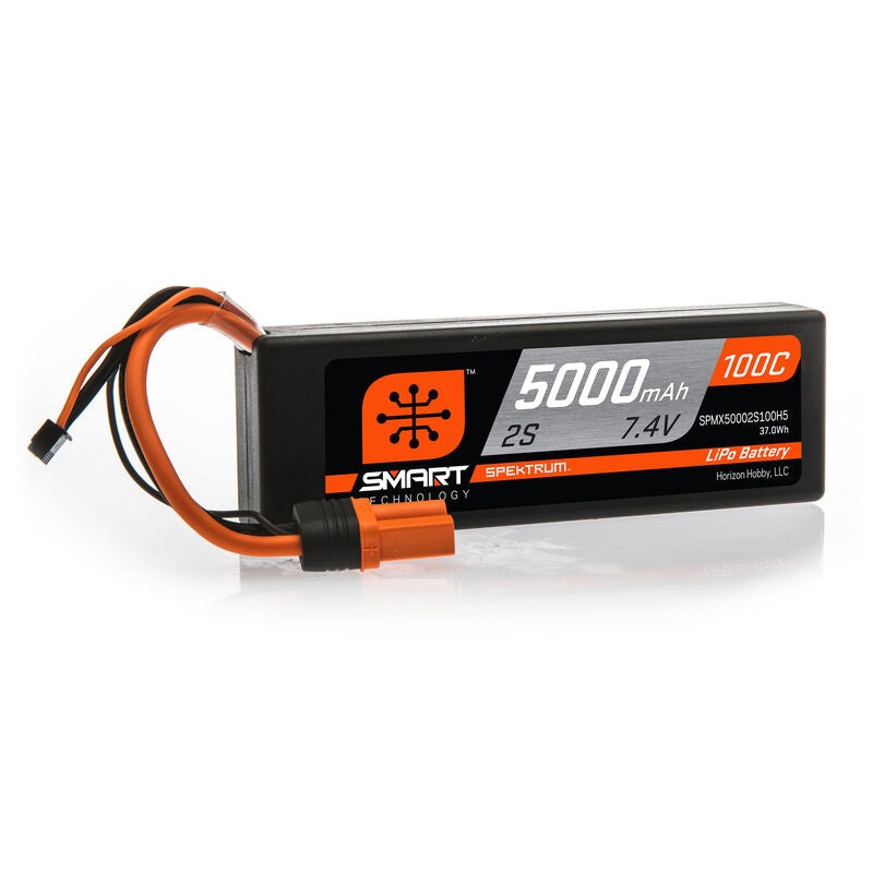 SPEKTRUM SPMX50002S100H5 7.4V 5000mAh 2S 100C Smart Hardcase LiPo Battery: IC5