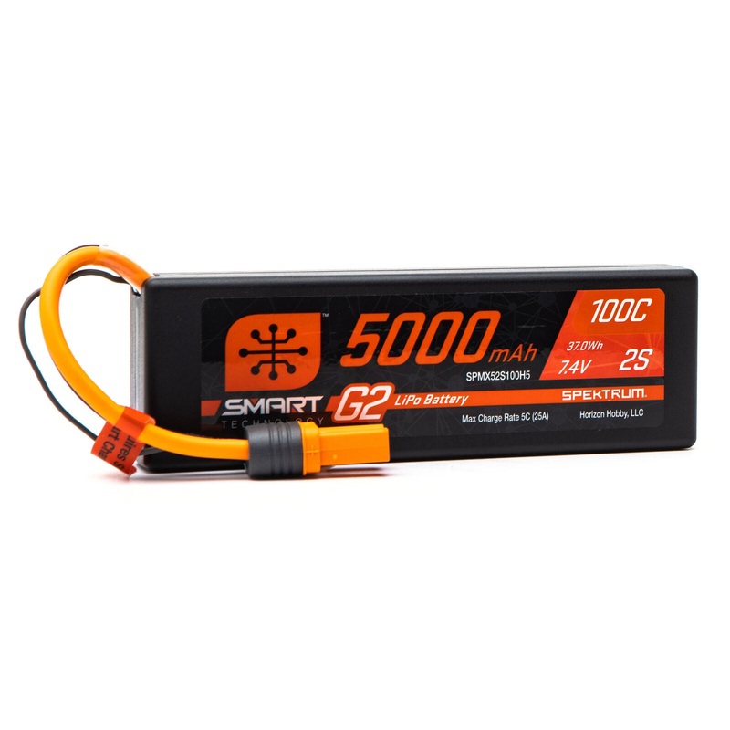 SPEKTRUM SPMX52S100H5 7.4V 5000mAh 2S 100C Smart G2 Hardcase LiPo Battery: IC5