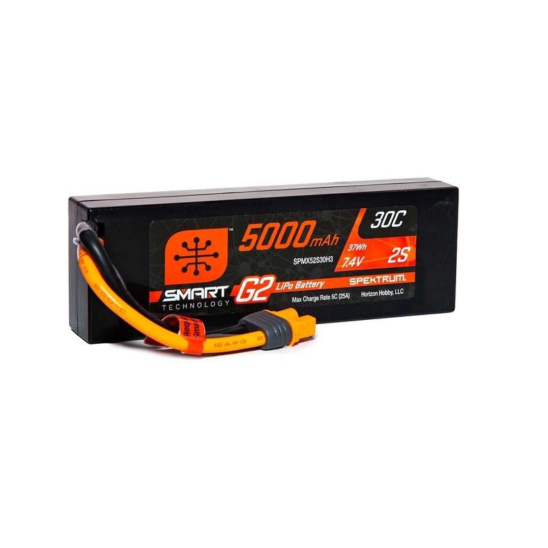 SPEKTRUM SPMX52S30H3 7.4V 5000mAh 2S 30C Smart LiPo G2 Hard Case: IC3