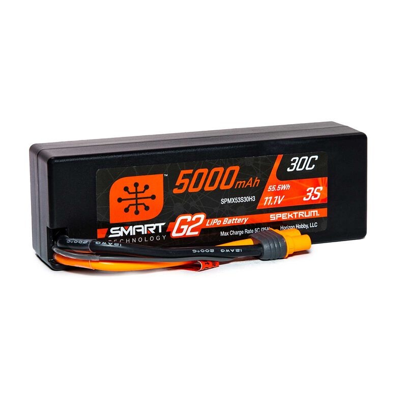 SPEKTRUM SPMX53S30H3 11.1V 5000mAh 3S 30C Smart G2 Hardcase LiPo Battery: IC3