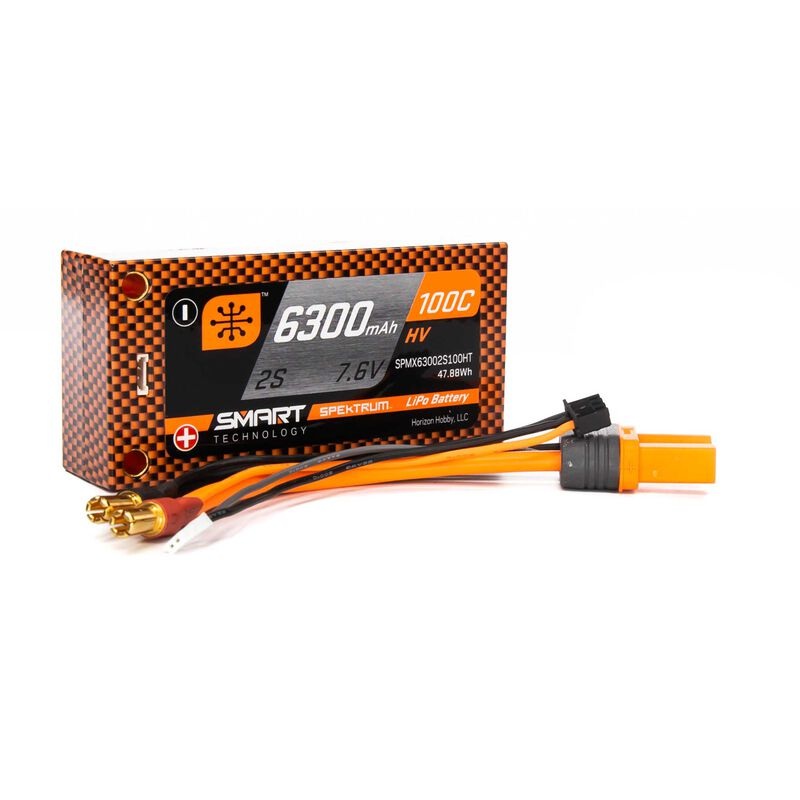 SPEKTRUM SPMX63002S100HT 6300mAh 2S 7.6V 100C Smart HV LiPo Short 5mm Tubes
