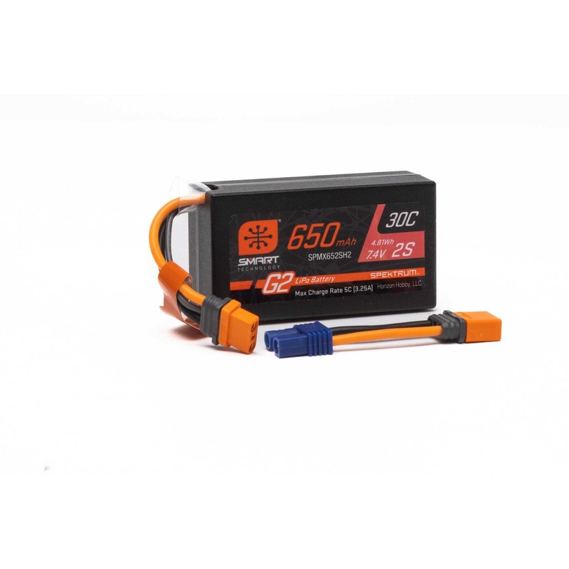 SPEKTRUM SPMX652SH2 7.4V 650mAh 2S Smart G2 Hardcase 30C LiPo: IC2