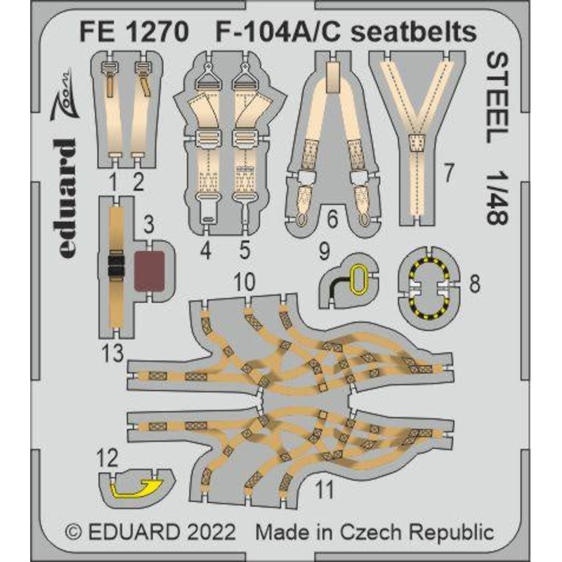 Eduard - 1/48 F-104A/C Seatbelts STEEL (Color photo-etched)(for Kinetic) FE1270