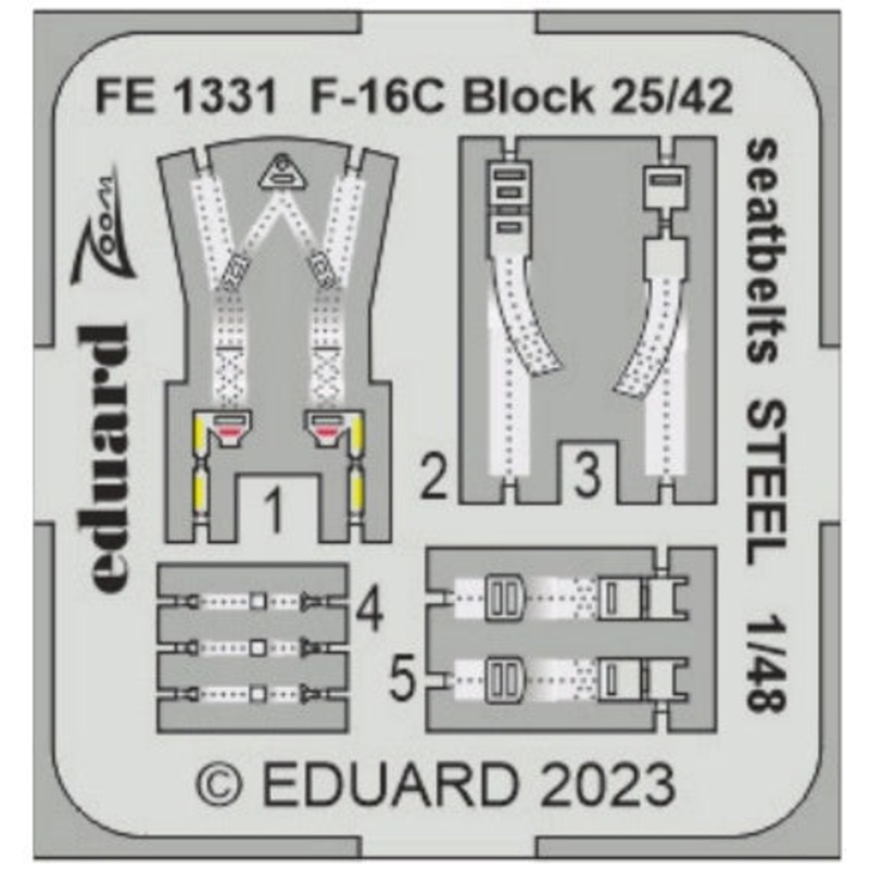 Eduard - 1/48 F-16C Block 25/42 Seatbelts STEEL (Color photo-etched)(for Kinetic) FE1331