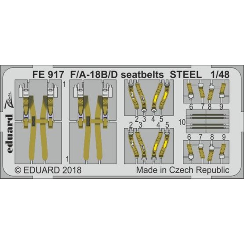 Eduard - 1/48 F/A-18B/D Seatbelts STEEL (Color Photo-etched) (for Kinetic) FE917