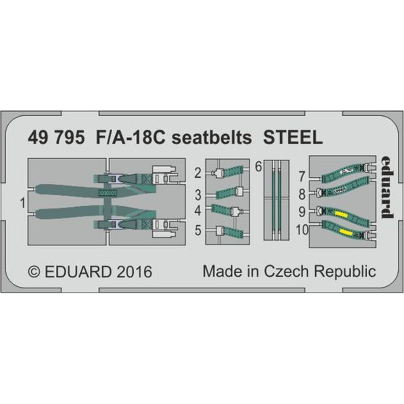 Eduard - 1/48 F/A-18C Seatbelts STEEL (Color photo-etched) (for Kinetic) 49795