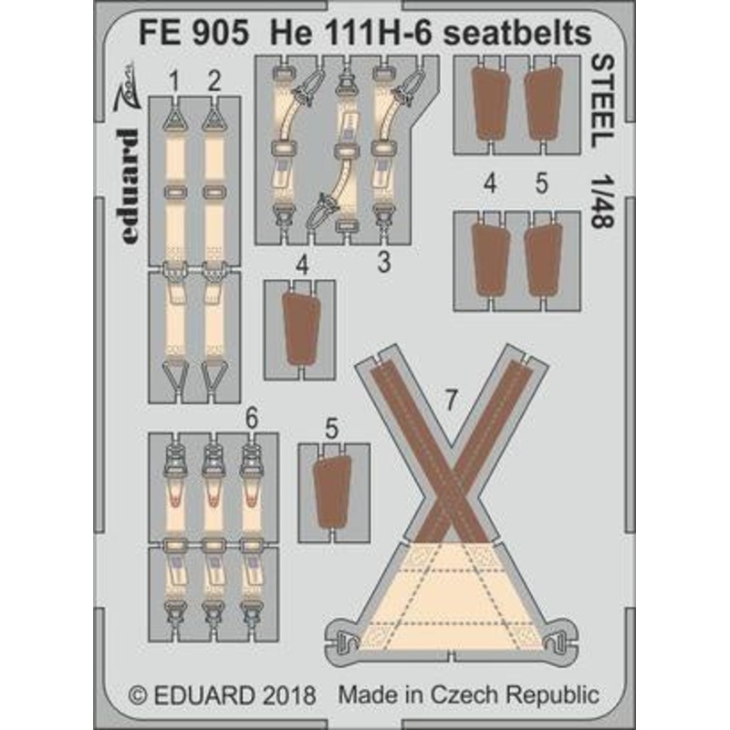 Eduard - 1/48 He 111H-6 Seatbelts STEEL (Color Photo-etched)(for ICM) FE905