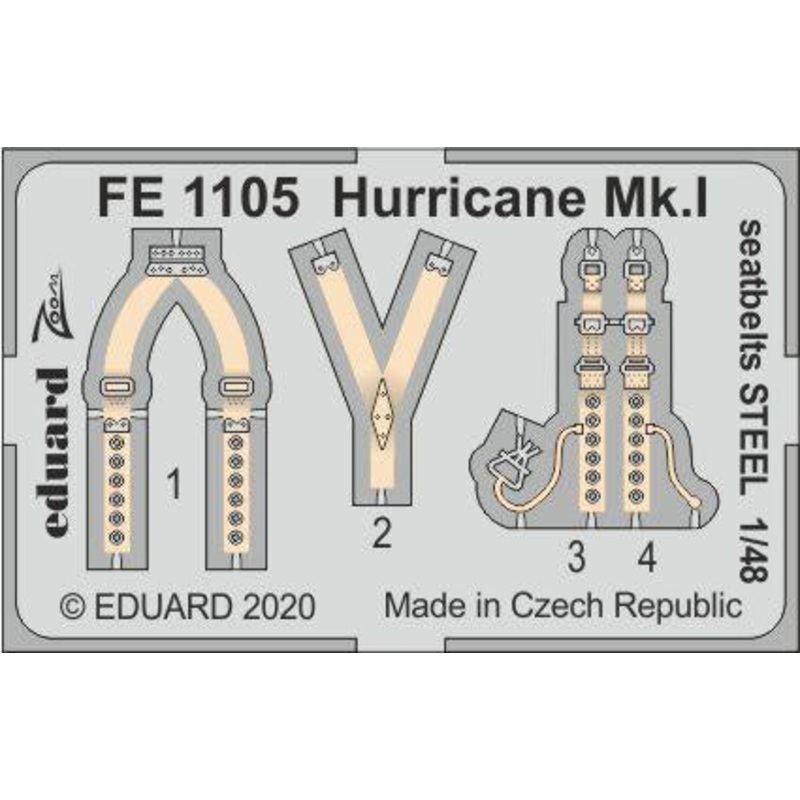 Eduard - 1/48 Hurricane Mk.I Seatbelts STEEL (Color Photo-etched)(for Airfix) FE1105