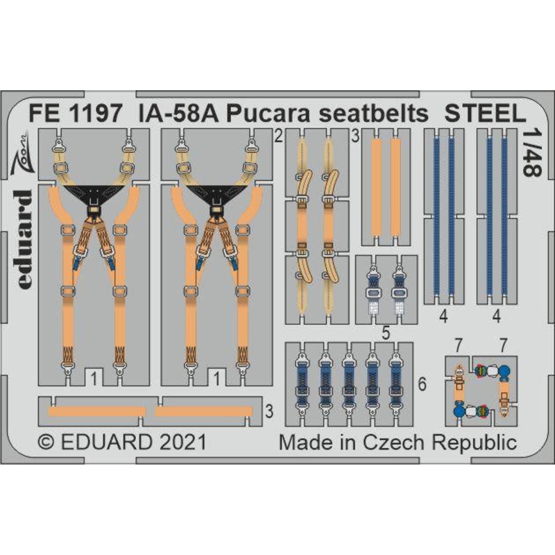 Eduard - 1/48 IA-58A Pucara Seatbelts STEEL (Color photo-etched)(for Kinetic) FE1197