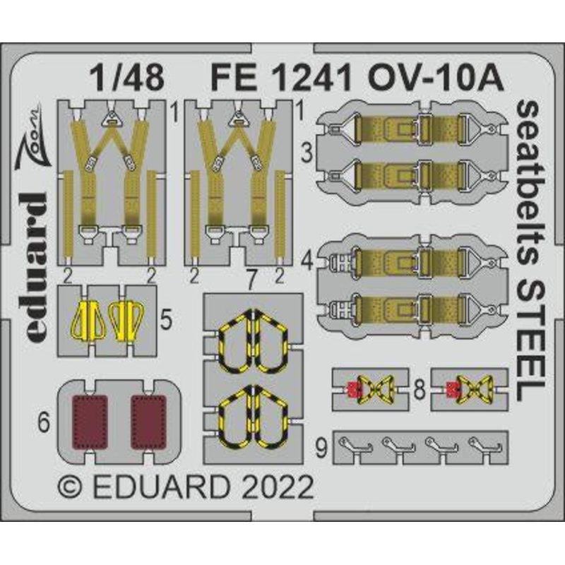 Eduard - 1/48 OV-10A Seatbelts STEEL (Color photo-etched)(for ICM) FE1241