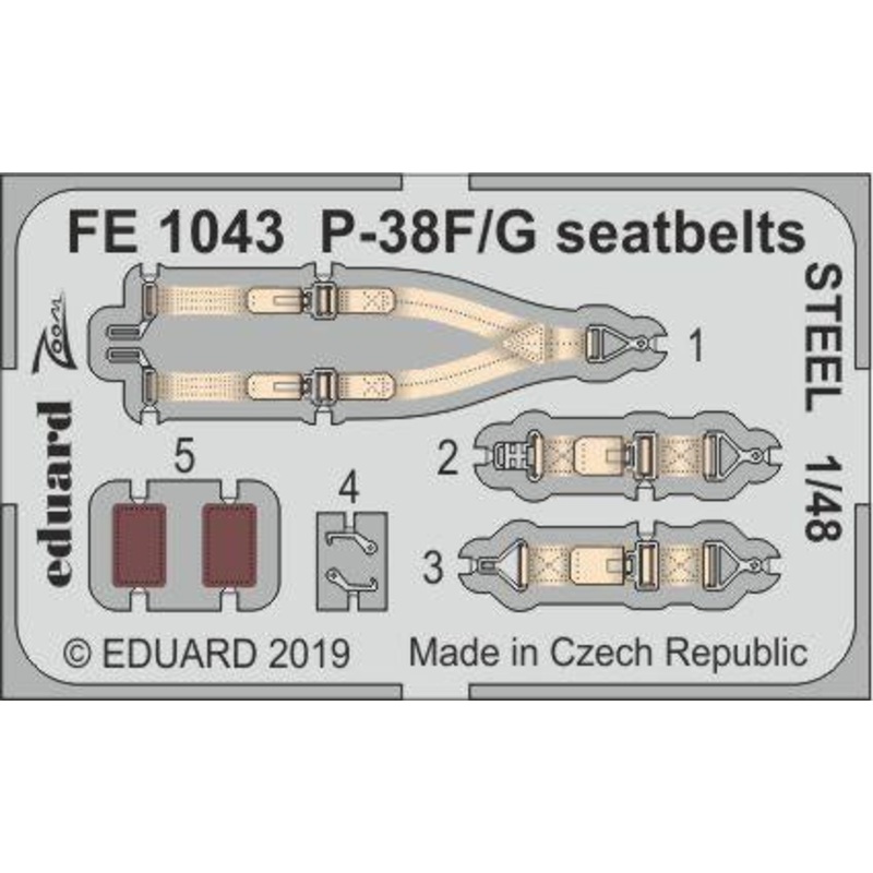 Eduard - 1/48 P-38F/G Seatbelts STEEL (Color photo-etched)(for Tamiya) FE1043