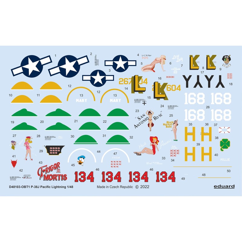 Eduard - 1/48 P-38J Pacific Lightning decal sheet (for Tamiya) D48103