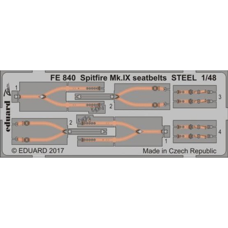 Eduard - 1/48 Spitfire Mk.IX Seatbelts STEEL (Color Photo-etched)(for Eduard) FE840