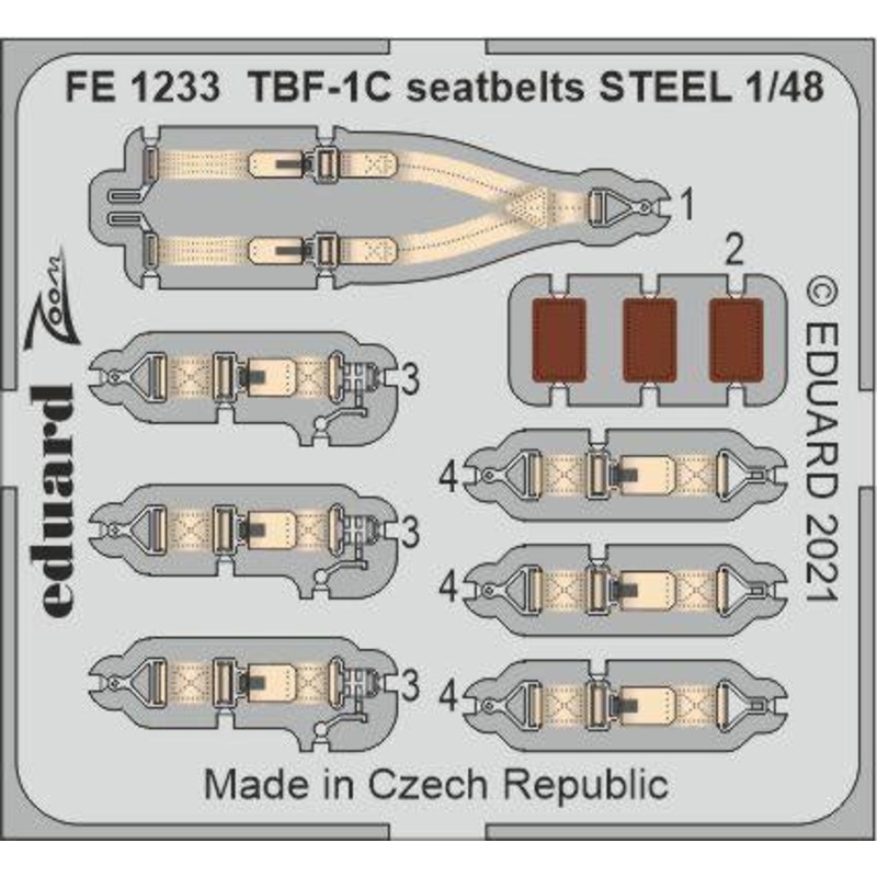 Eduard - 1/48 TBF-1C  Seatbelts STEEL (Color photo-etched) (for Academy) FE1233