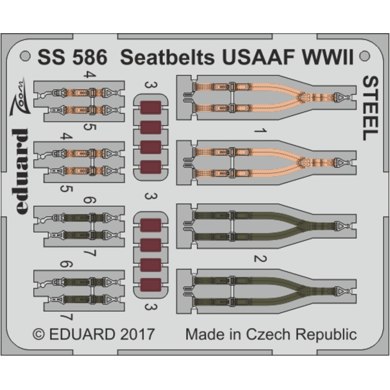 Eduard - 1/72 Seatbelts USAAF WWII STEEL (Color Photo-etched) SS586