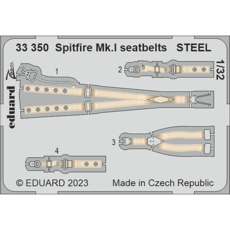Eduard - 1/32 Spitfire Mk.I Seatbelts STEEL (Color photo-etched) (for Kotare) 33350