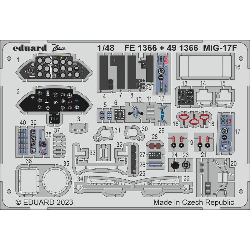 Eduard - 1/48 MiG-17F (Color photo-etched) (for AMMO) FE1366