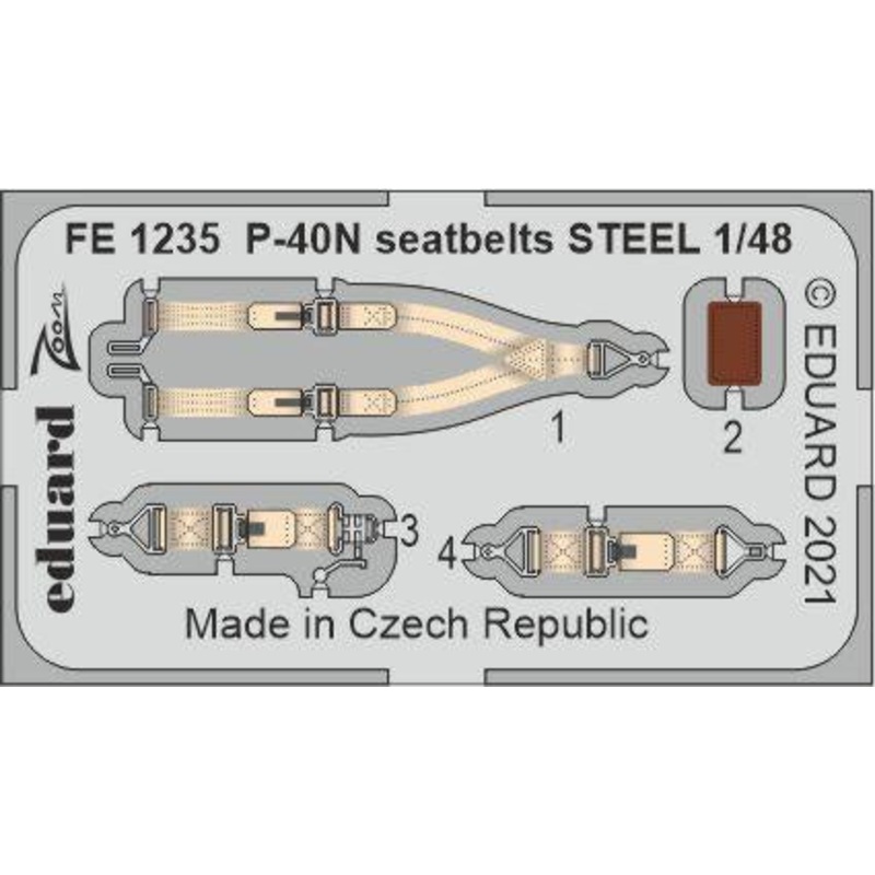 Eduard - 1/48 P-40N Seatbelts STEEL (Color photo-etched) (for Academy) FE1235