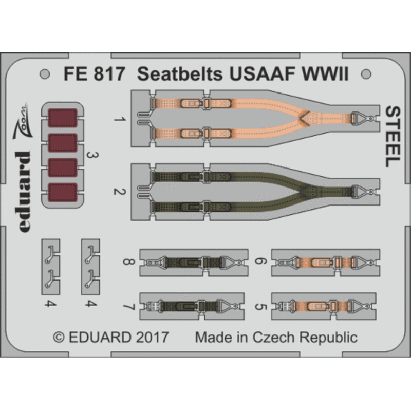 Eduard - 1/48 Seatbelts USAAF WWII STEEL (Color Photo-etched) FE817