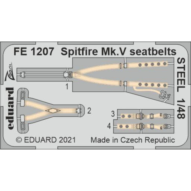 Eduard - 1/48 Spitfire Mk.V Seatbelts STEEL (Color photo-etched) (for Eduard/Special Hobby) FE1207