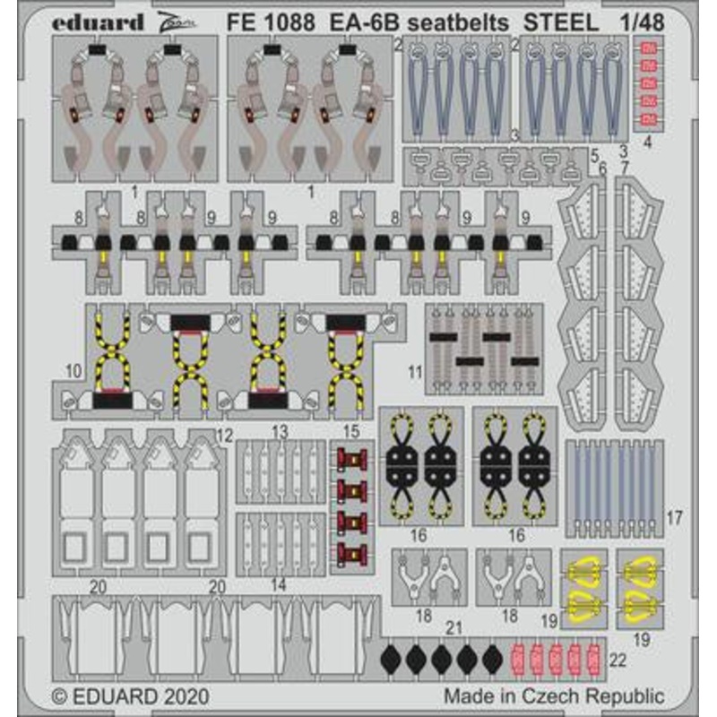 Eduard - 1/48 EA-6B Seatbelts STEEL (Color photo-etched) (for Kinetic) FE1088