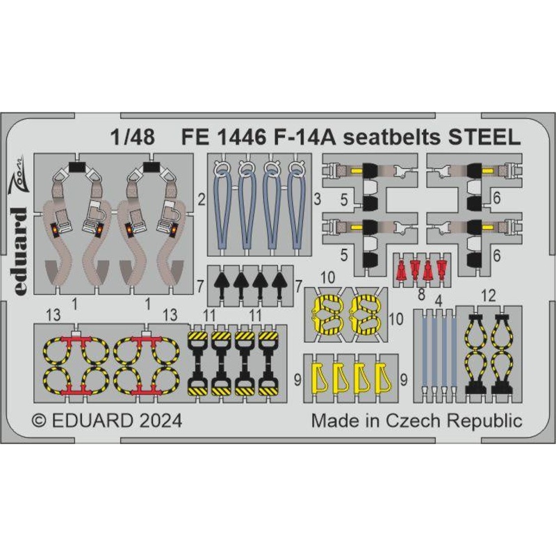 Eduard - 1/48 F-14A Seatbelts STEEL (Color photo-etched) (for GWH) FE1446