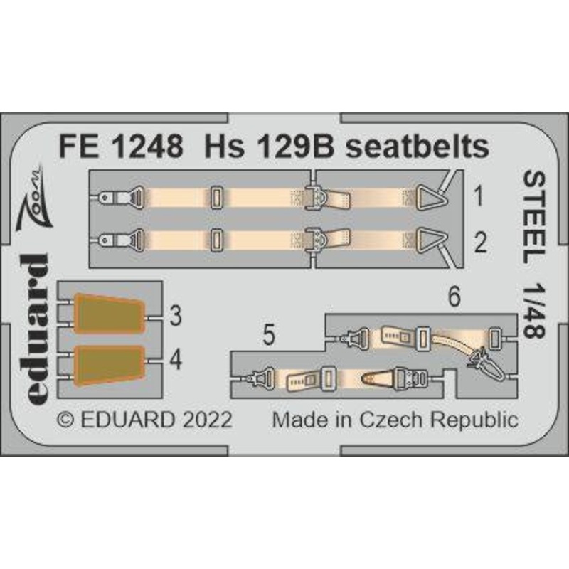 Eduard - 1/48 Hs 129B Seatbelts STEEL (Color photo-etched) (Hobby 2000/Hasegawa) FE1248