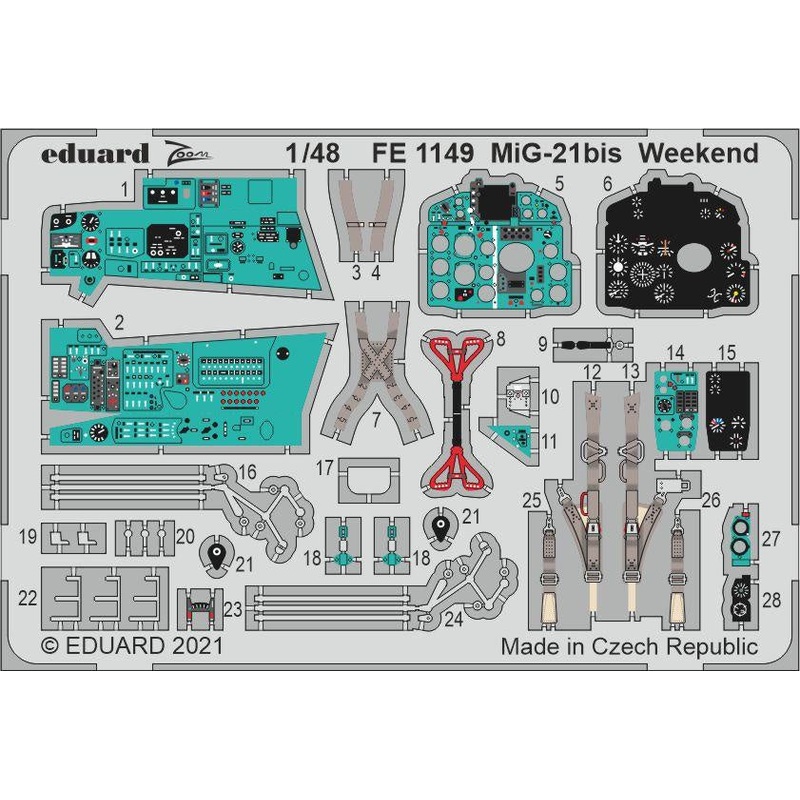 Eduard - 1/48 MiG-21bis Weekend (Color photo-etched) (for Eduard) FE1149